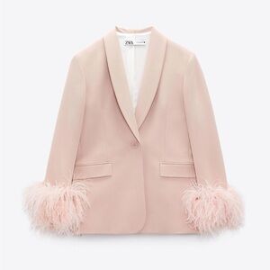 ZARA Straight Cut Feather Blazer Pink Size S Pre Owned